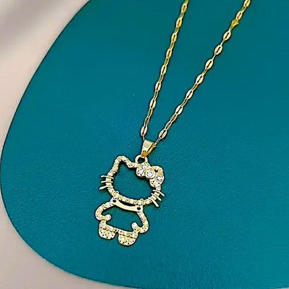 Gold Hello Kitty Hollow Zircon Necklace